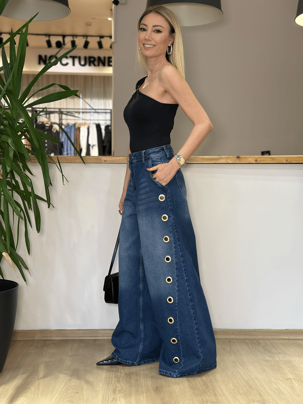 Halka Detaylı Geniş Paça Jean Askı00217