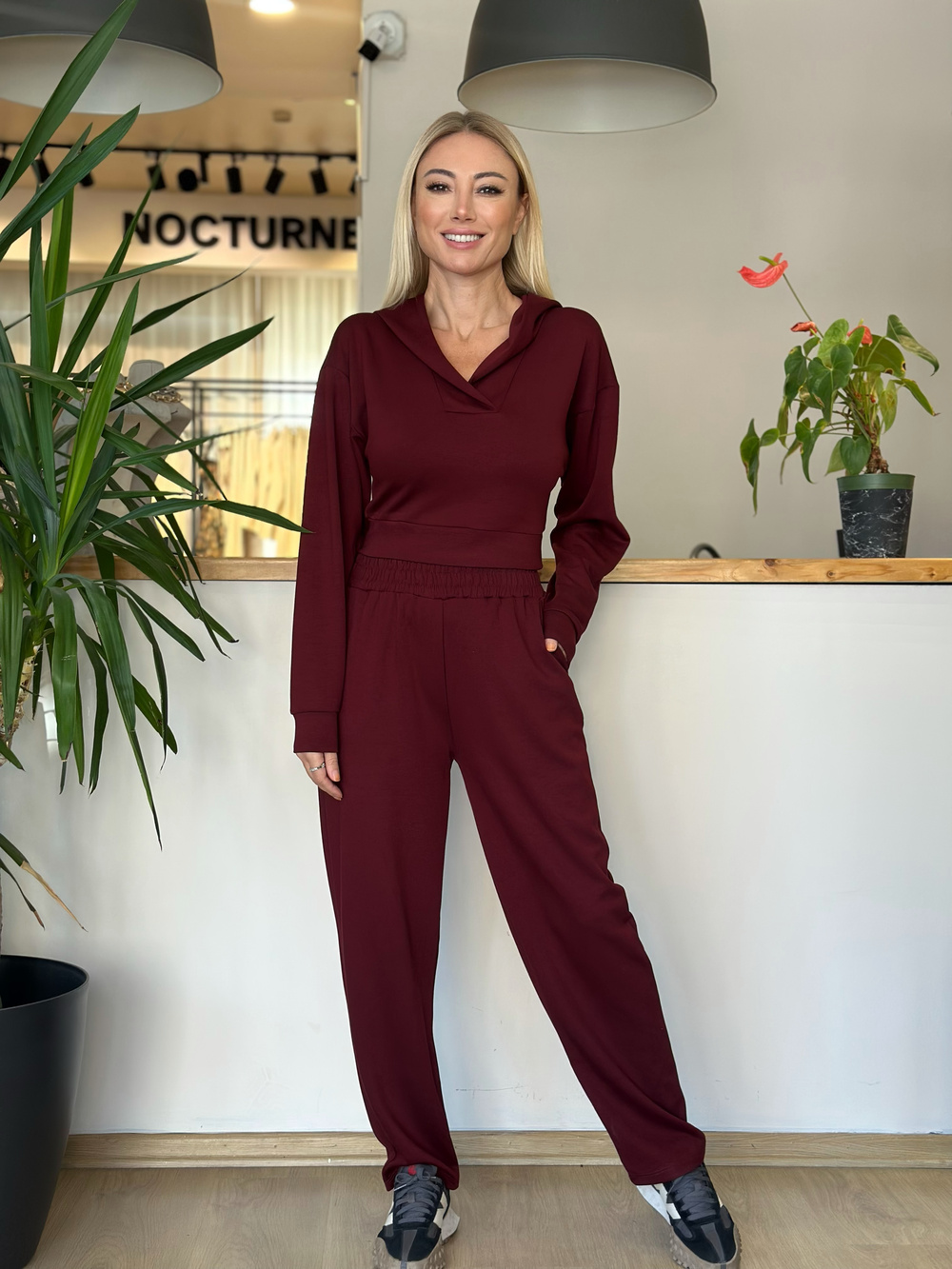 Kapüşonlu Bordo Modal Takım Askı00173