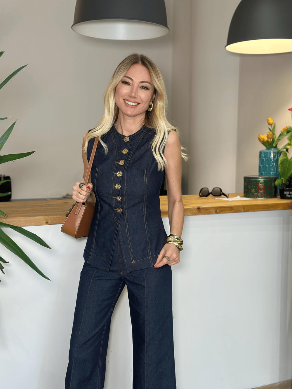 Lacivert Denim Gold Detaylı Yelek Askı0026