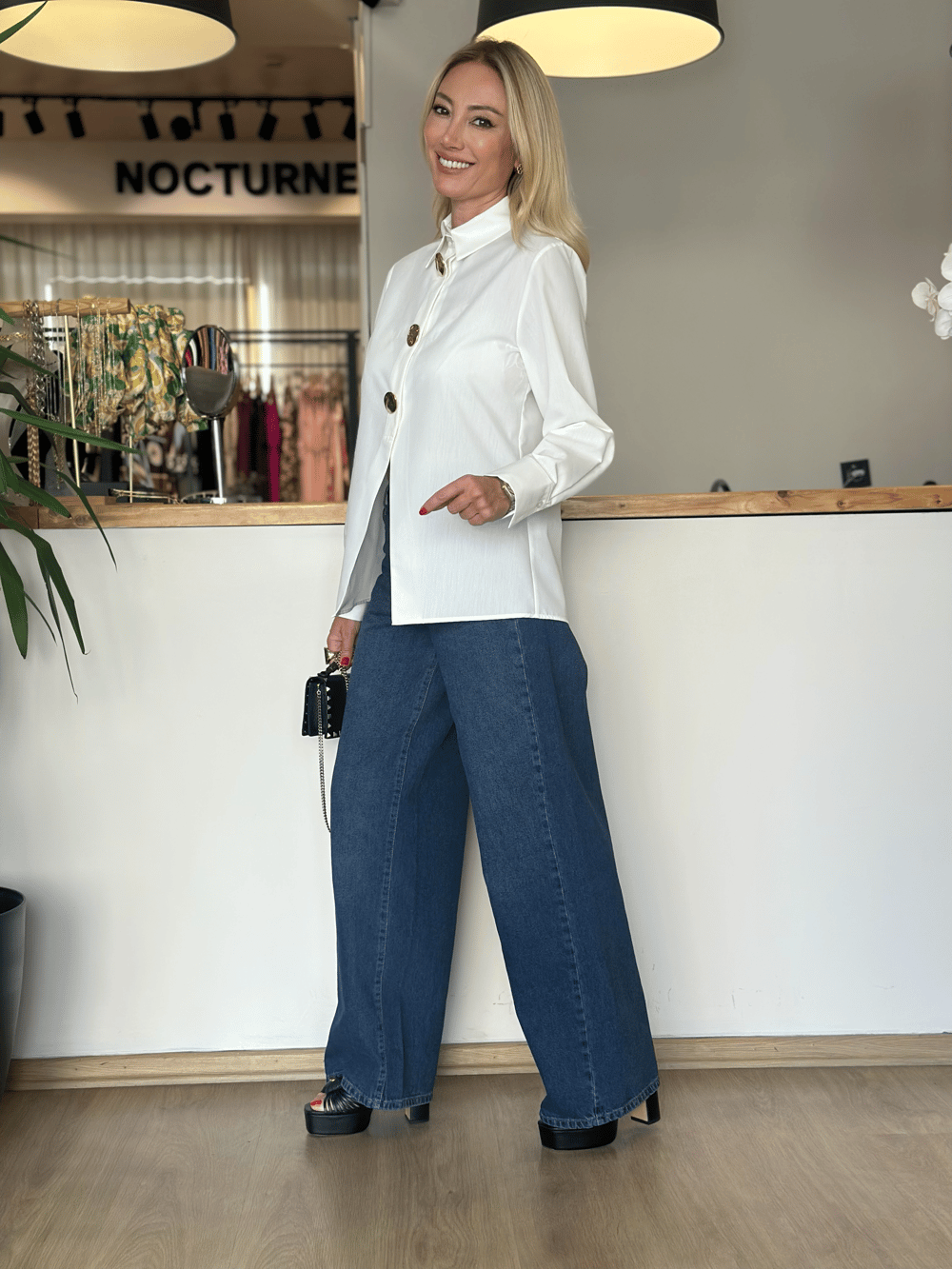 Lacivert Geniş Paça Denim Askı00348