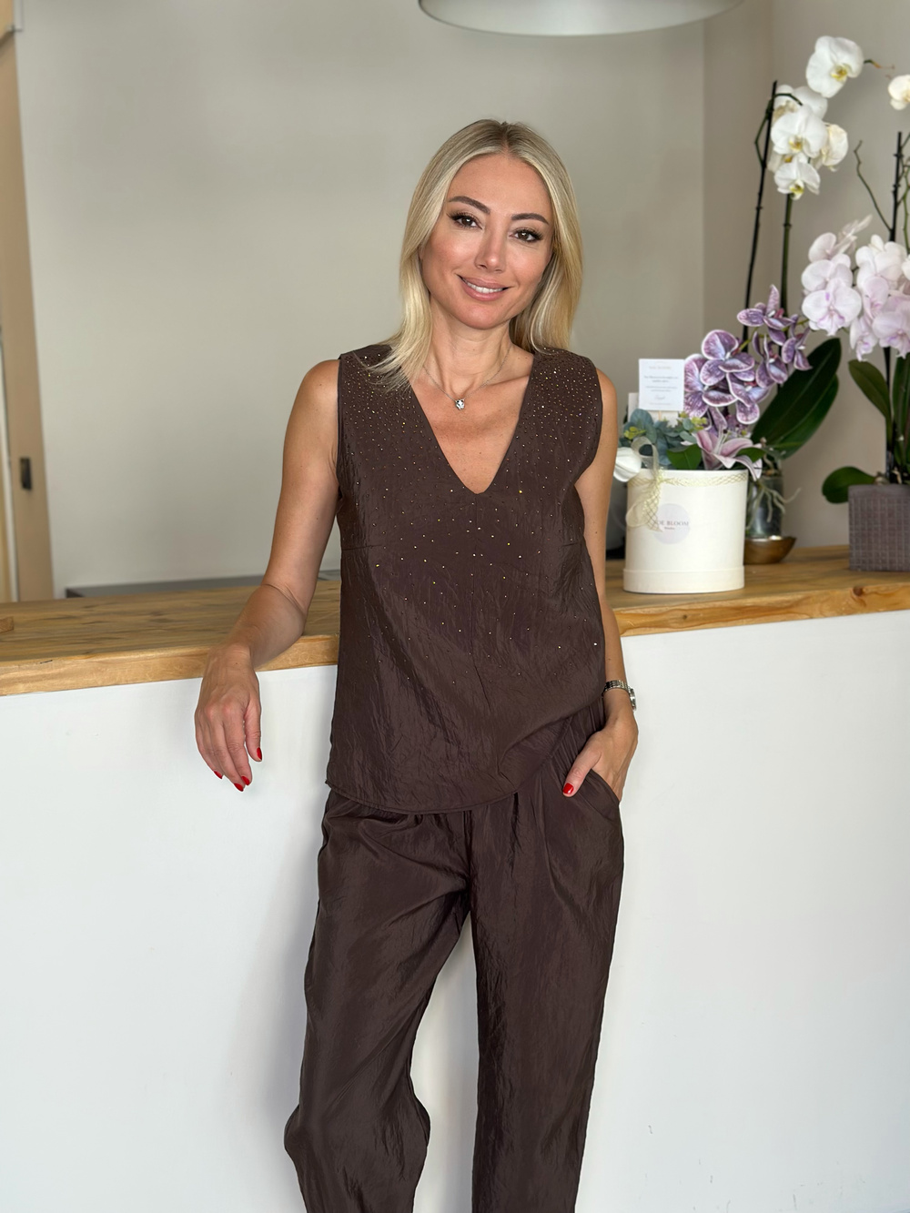 Matka Model Taşlı Kahve Takım Askı00212