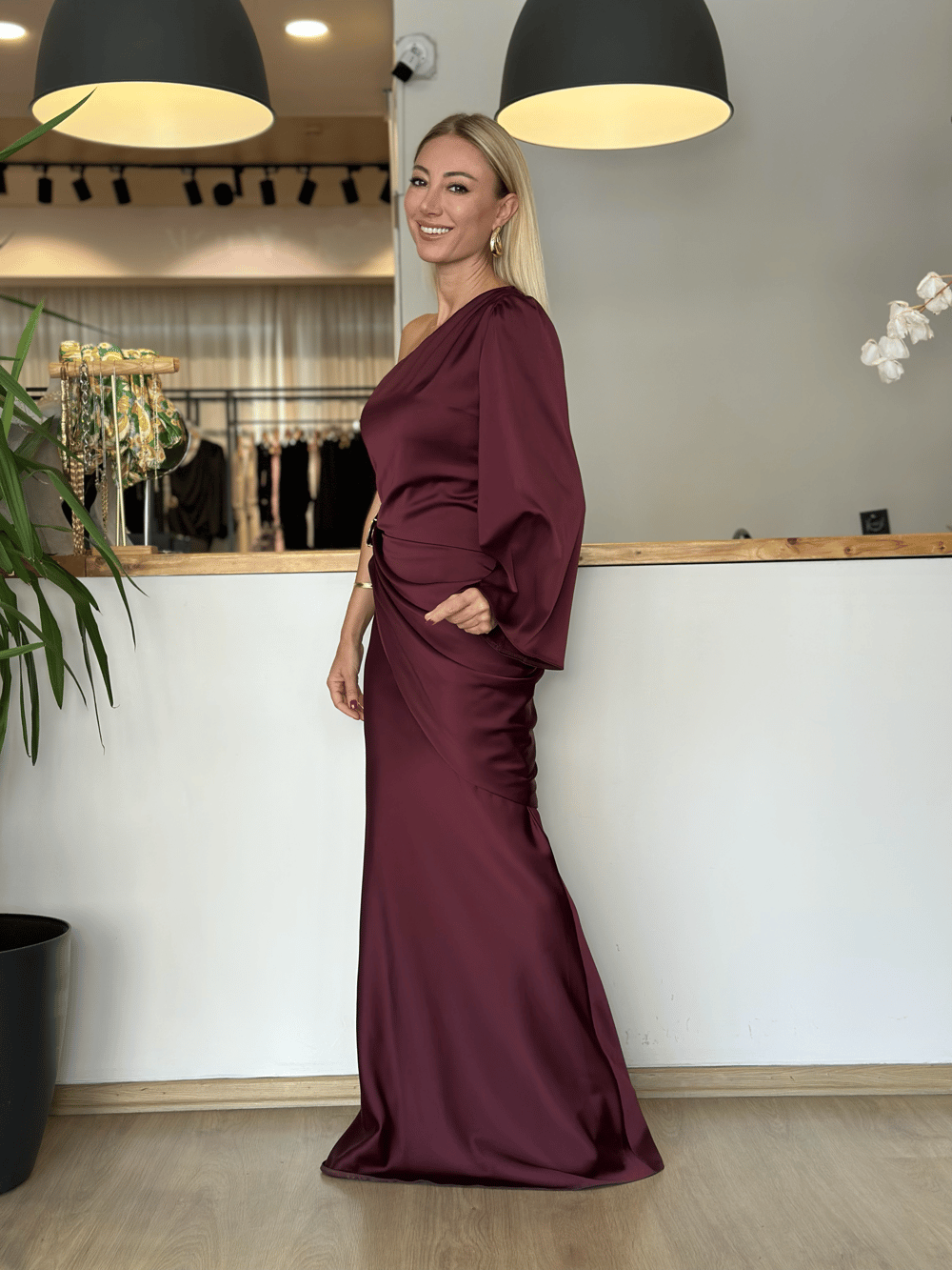 Mürdüm Drapeli Gold Toka Detaylı Tasarım Elbise Askı00364