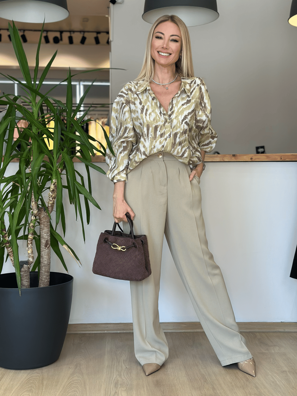 Olive Yeşil Beli Lastikli Palazzo