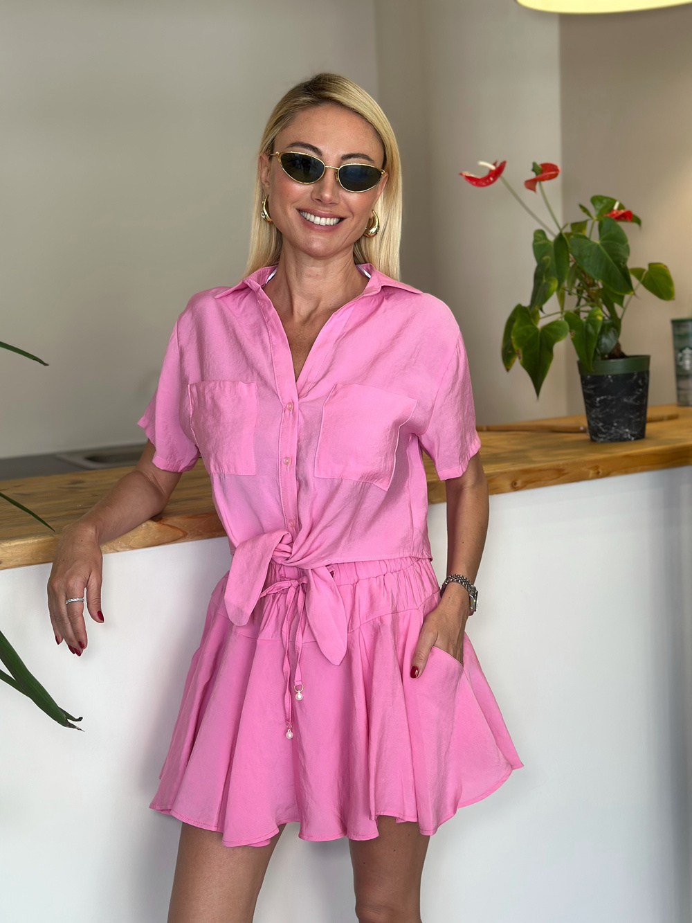Pembe Kısa Gömlek