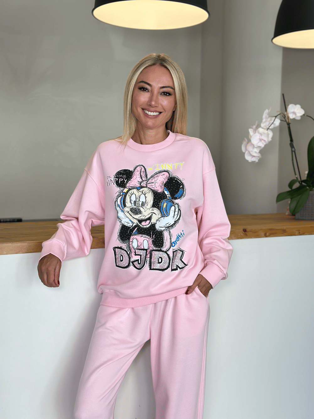 Pembe Mickey Taşlı Sweat Askı00291