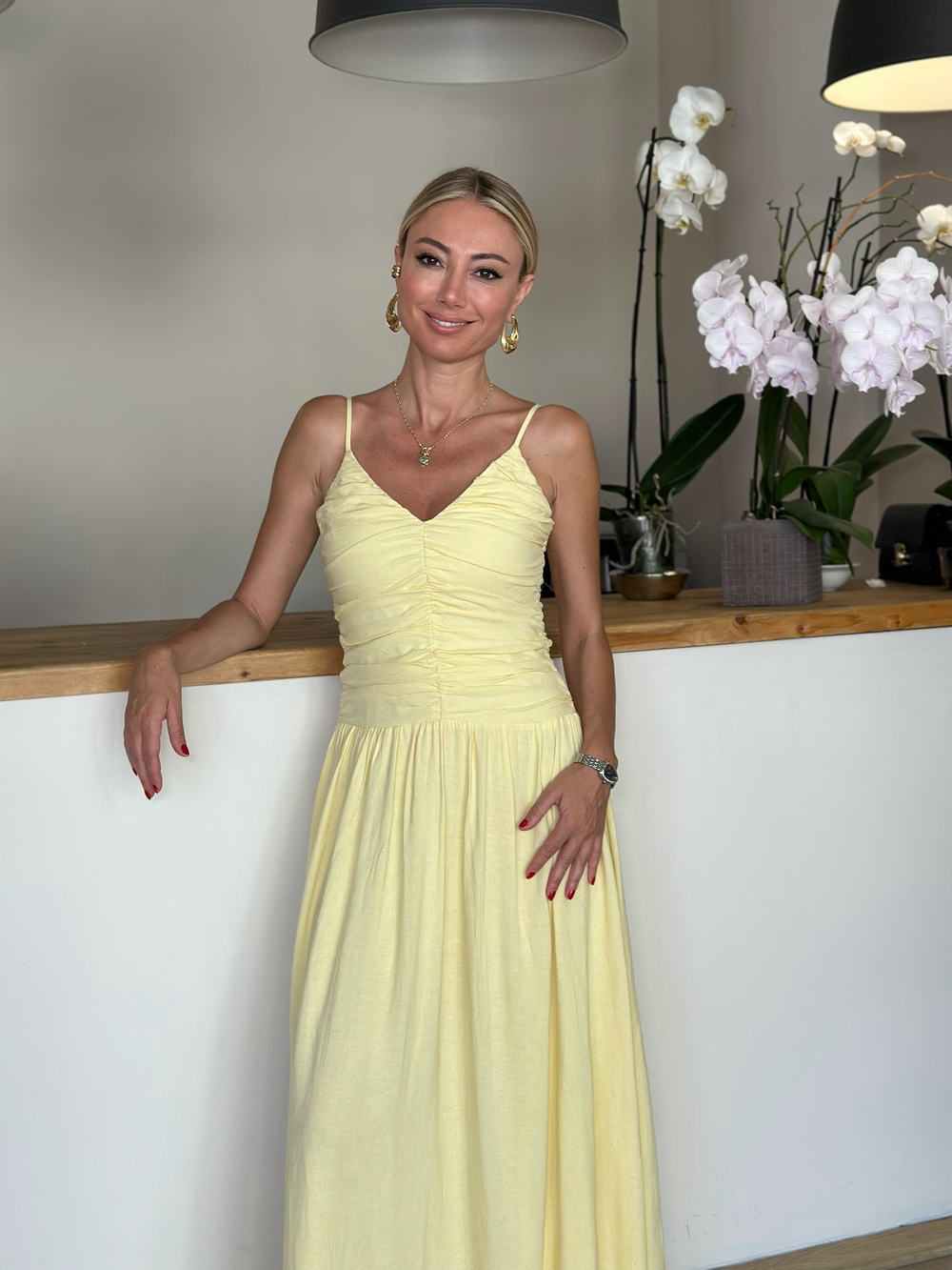 Sarı Keten Elbise Askı00227