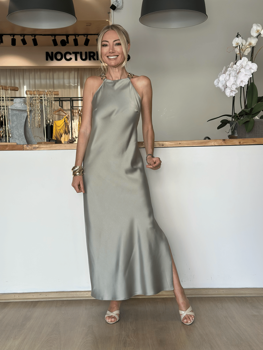 Saten Mint Modern Elbise Askı00246