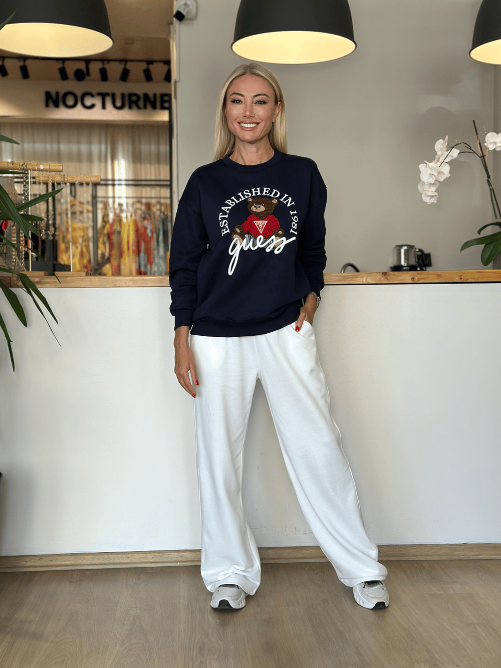 Simli Lacivert Bear Sweat Askı00290