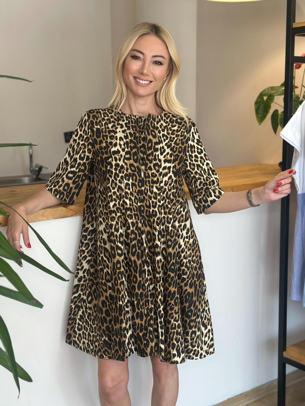 Volanlı Leopar Elbise