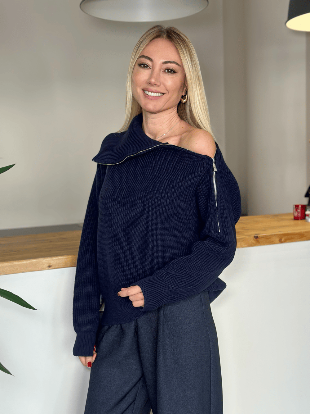 Yandan Fermuarlı Lacivert Kazak Askı00396