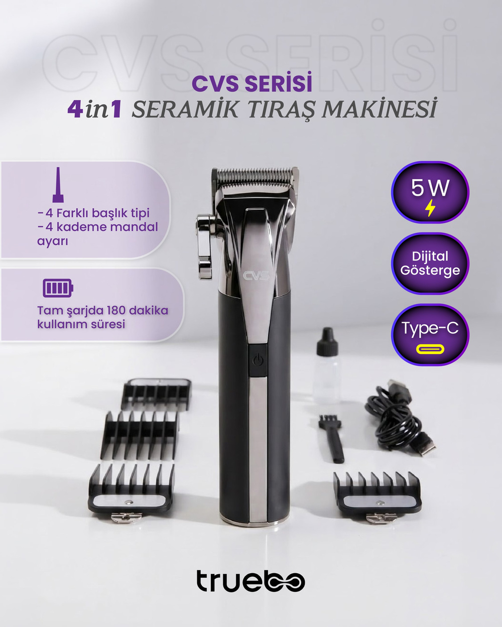 CVS  Serisi Seramik Sıfır Temizleme Saç Sakal Tıraş Makinesi