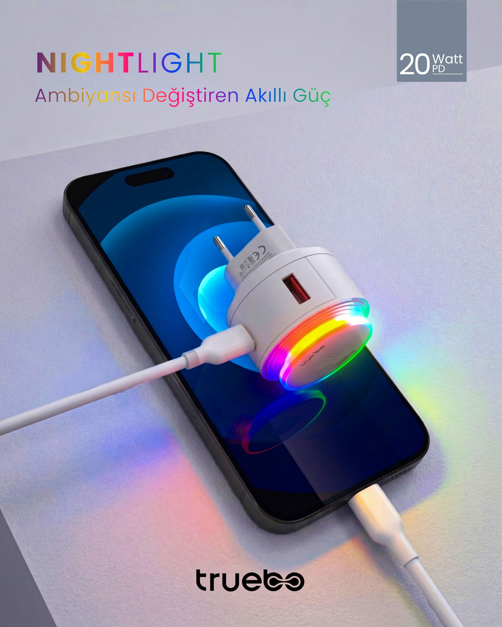 Truebo NightLight USB TypeC RGB Gece Lambası Adaptör