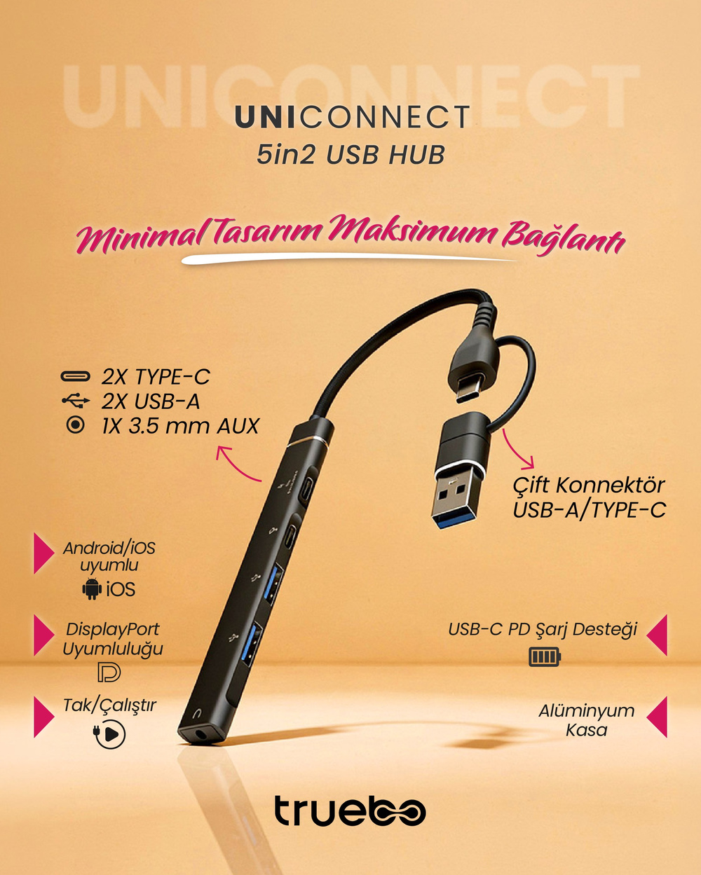 Truebo UniConnect 5 in 1 USB + Type-C Hub