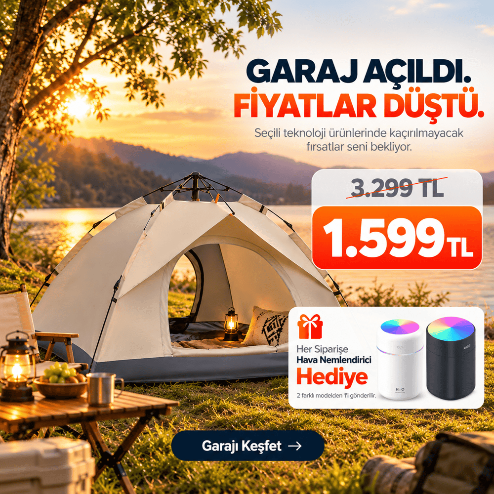  OUTLET/TEŞHİR Otomatik Kamp Çadırı 200x150x120 cm Çift Katmanlı 3 Saniyede Kurulum Su Geçirmez 3 Kişilik