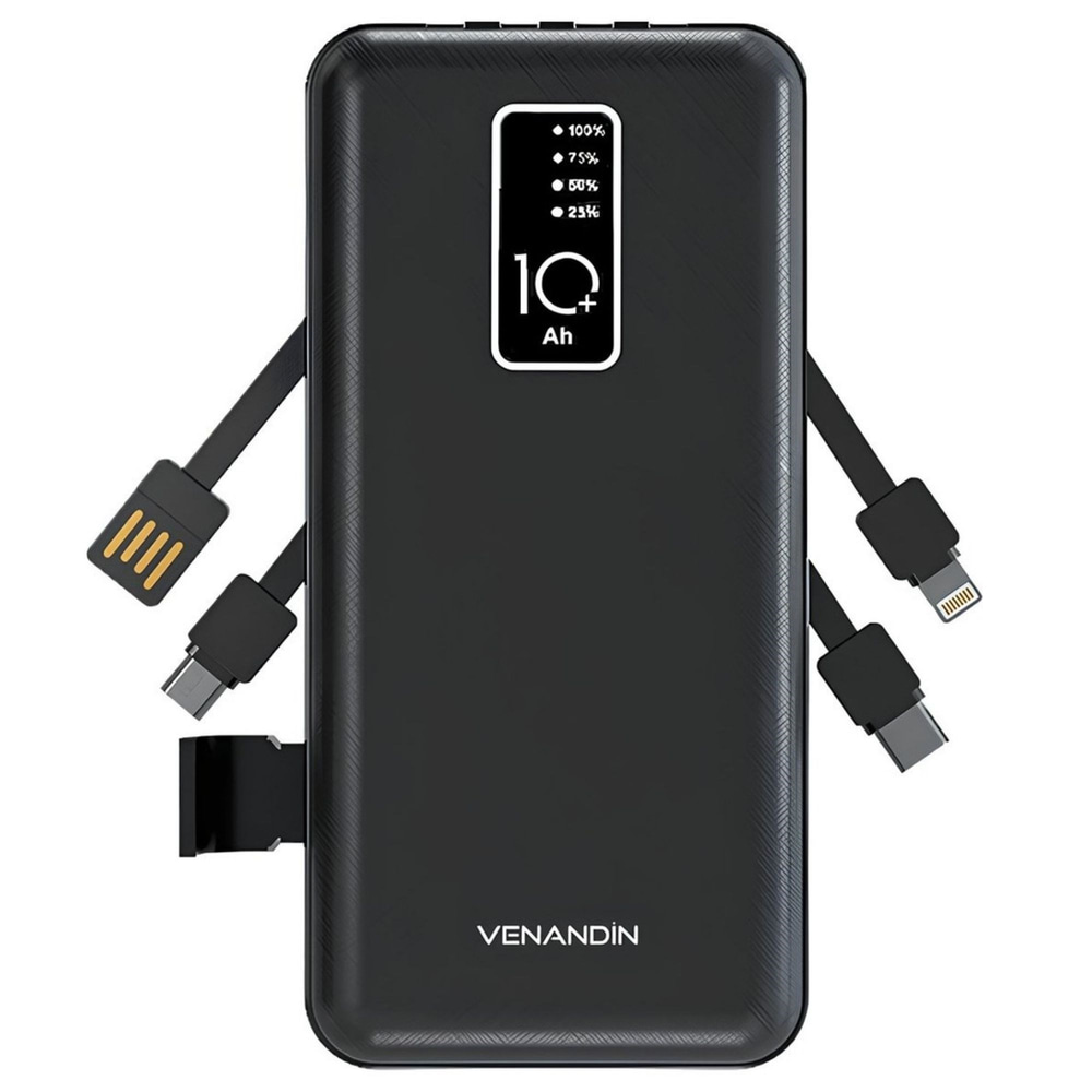 Powerbank 10.000 mAh Hızlı Şarj Destekli, 4ü 1 Arada Entegre Kablolu Taşınabilir Şarj Cihazı