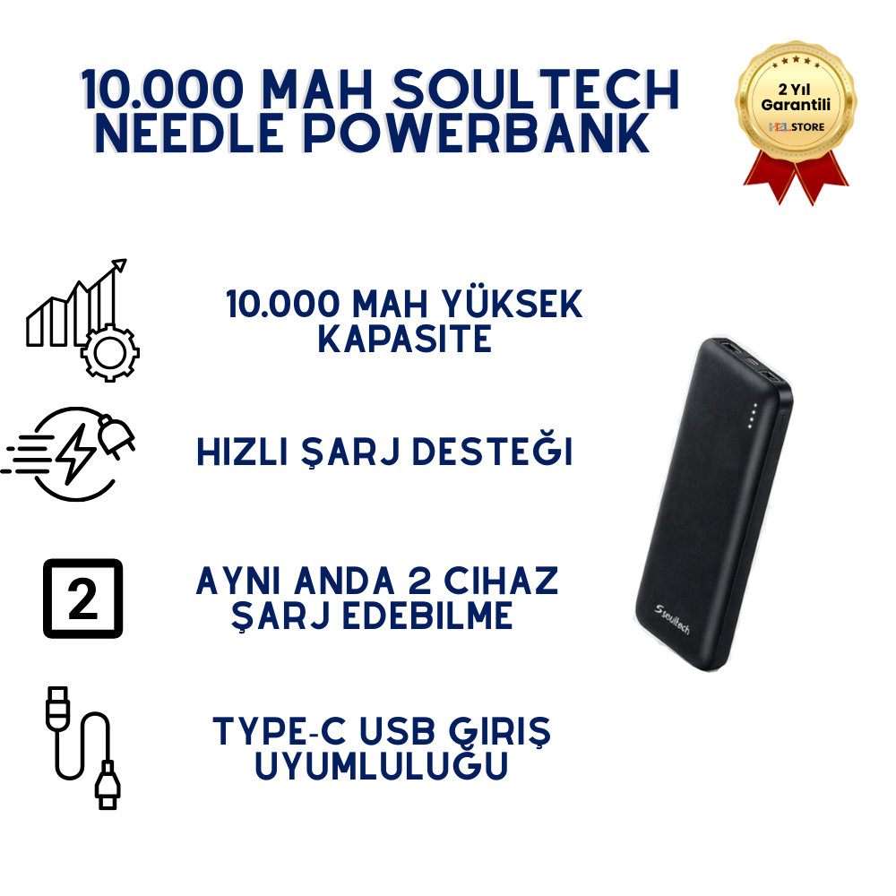 10.000 mAH Hızlı Şarj Destekli Type-C Girişli Taşınılabilir Powerbank 