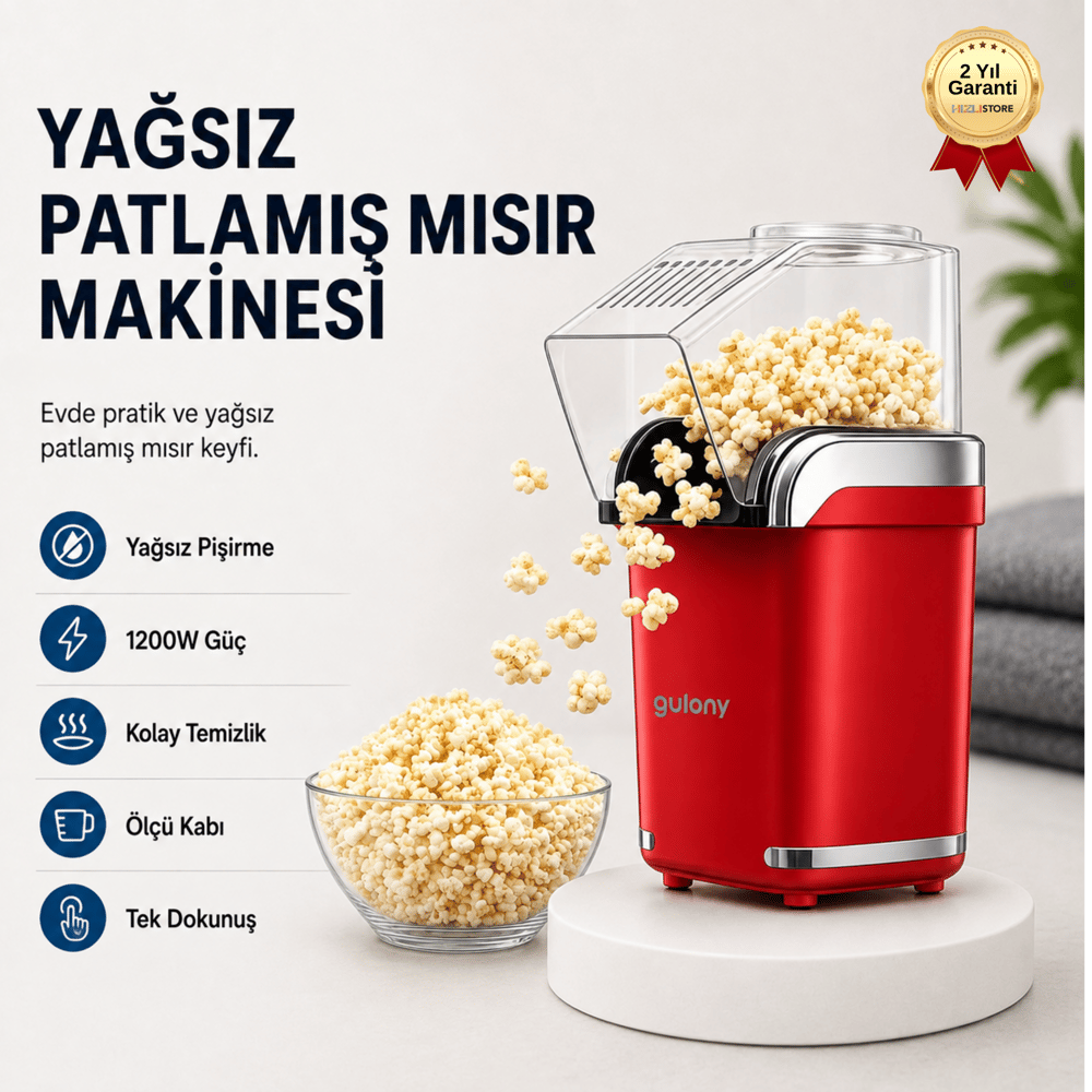 1200W Yağsız Popcorn Makinesi Ölçü Kaplı Ev Tipi Patlamış Mısır Makinesi
