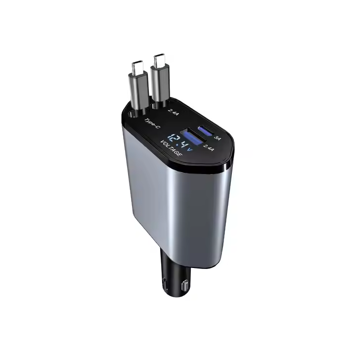 120W 4ü 1 Arada Araç Şarj Cihazı Type-C ve Lightning Kablolu, USB-A ve USB-C Çıkışlı
