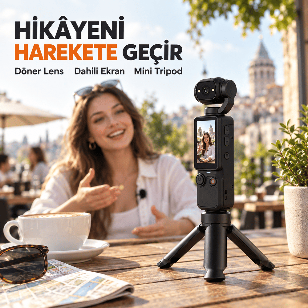 180° Döner Lensli Ekranlı Vlog Kamerası Taşınabilir Mini Video Kayıt Cihazı