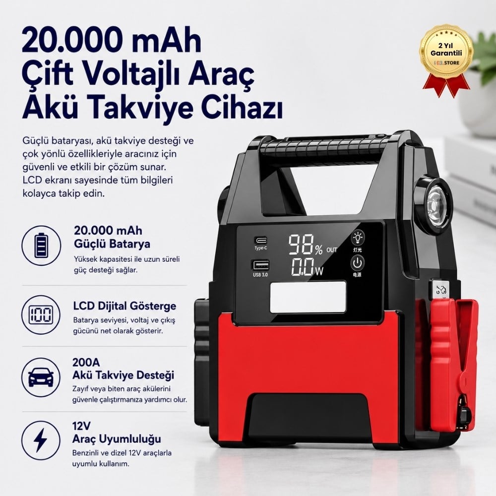 20.000 mAh Çift Voltajlı Araç Akü Takviye Cihazı