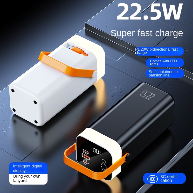 Powerbank 40.000mAh Dahili Kablolu 22.5W Hızlı Şarj, USB-C Giriş/Çıkışlı LCD Göstergeli Taşınabilir Şarj Cihazı