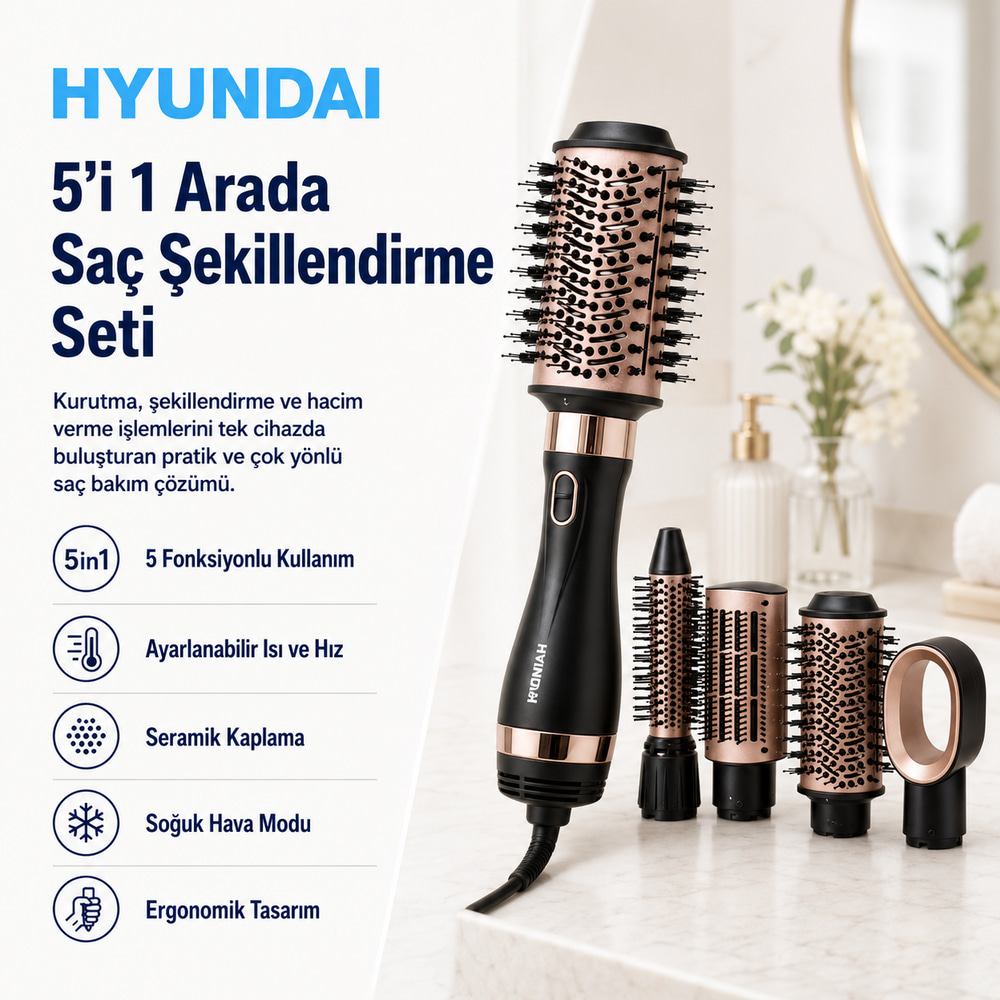 5i 1 Arada Saç Şekillendirme ve Kurutma Seti