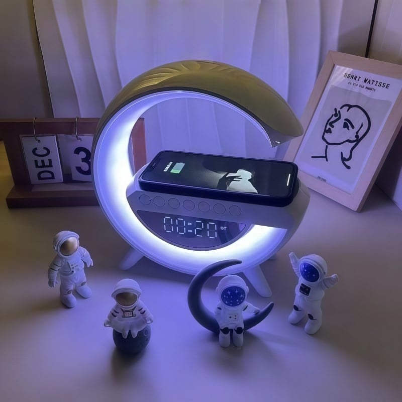 6sı 1 Arada Kablosuz Şarjlı RGB Gece Lambası Bluetooth Hoparlör ve Alarm Saat