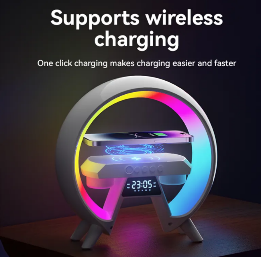 6sı 1 Arada Kablosuz Şarjlı RGB Gece Lambası Bluetooth Hoparlör ve Alarm Saat