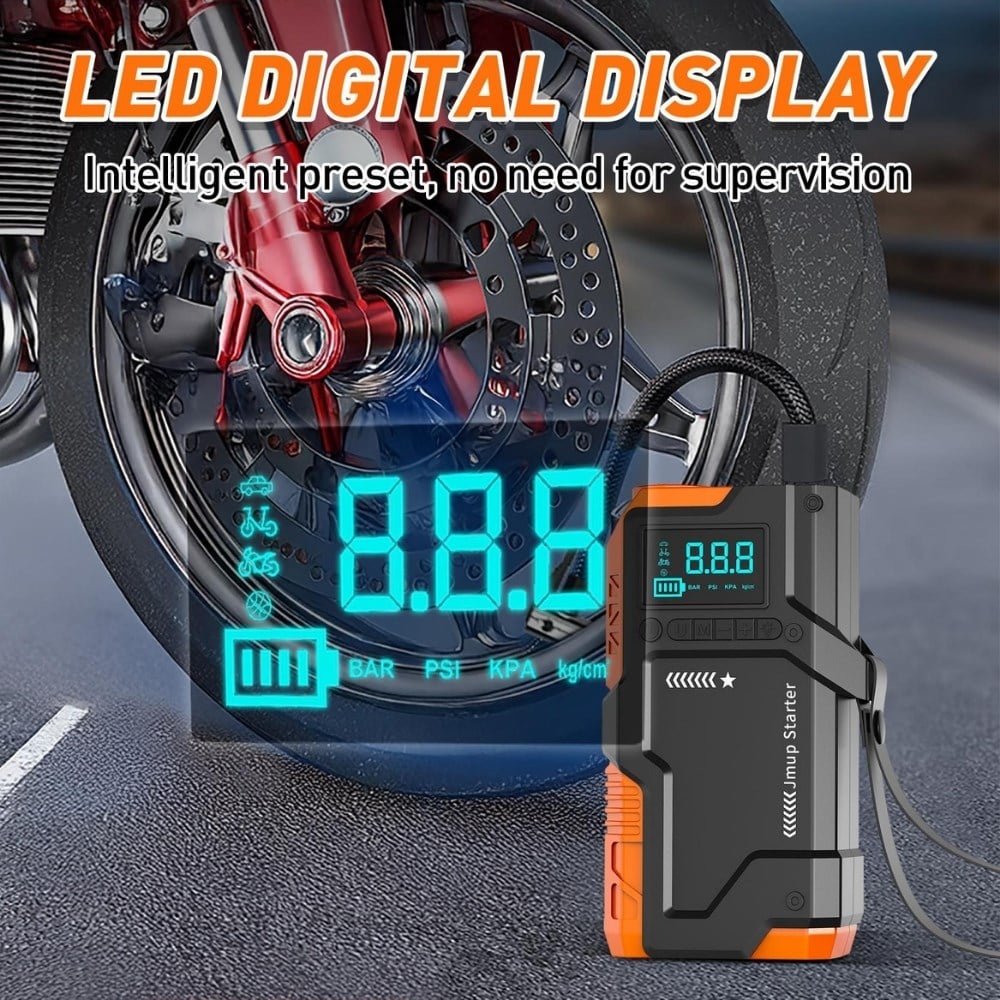 8000 mAh LCD Ekranlı Akü Takviyeli Taşınabilir Hava Pompası