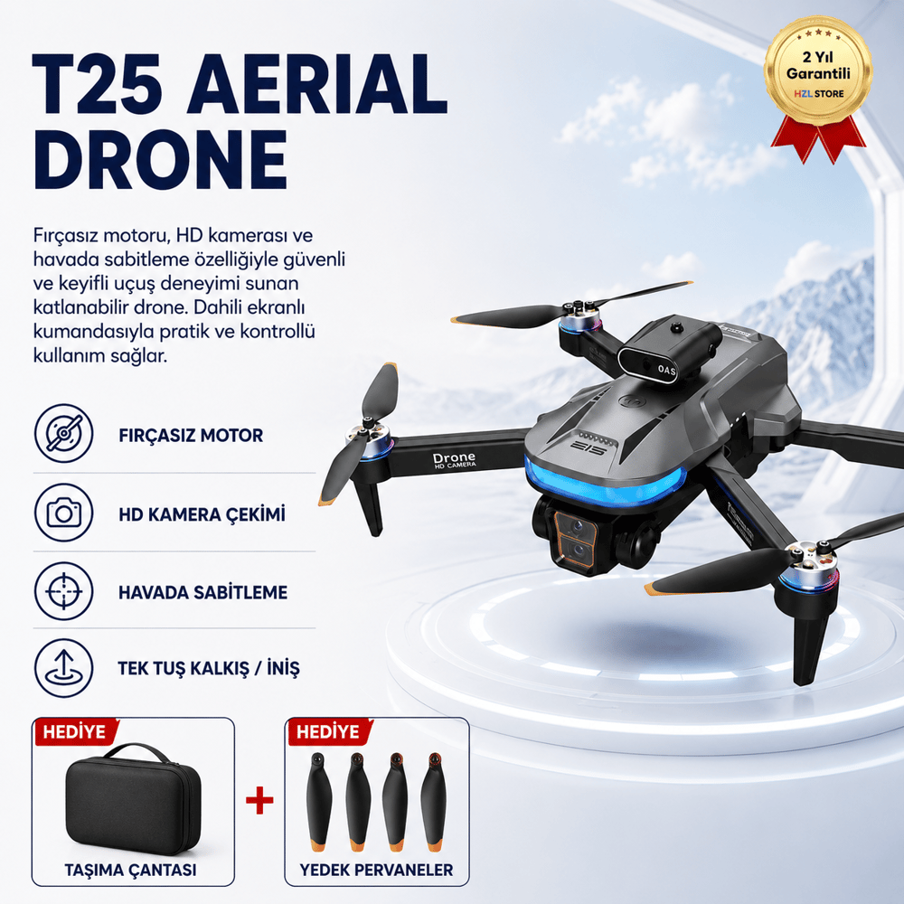 T25 Drone Aerial HD Kameralı, Fırçasız Motorlu, Katlanabilir