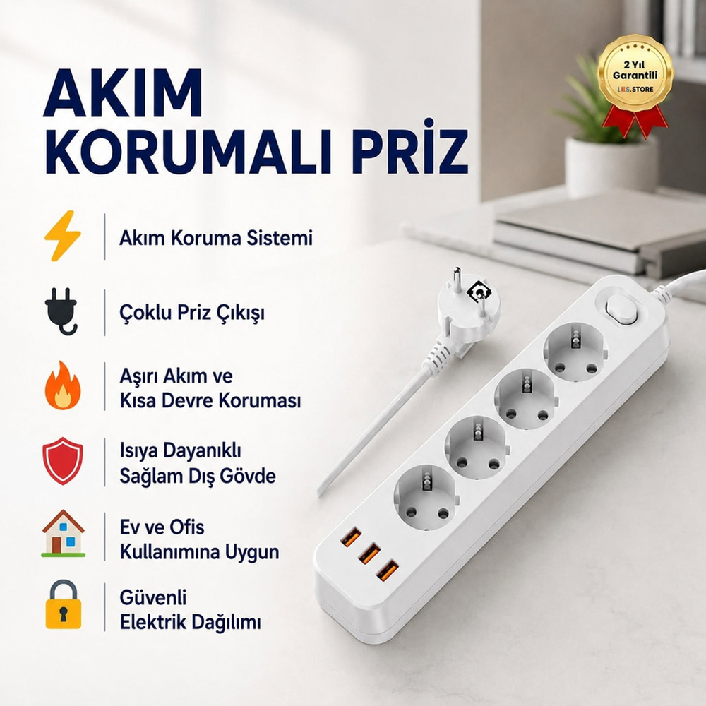 Akım Korumalı Çoklu Priz – Anahtarlı, Güvenli Elektrik Dağıtım Ünitesi
