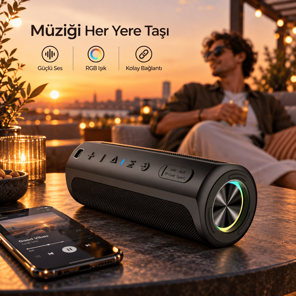 BEAT 60W Su Geçirmez ipx7 Bluetooth AUX Sd Card Usb Yüksek Ses Kaliteli Hoparlör RGB Speaker