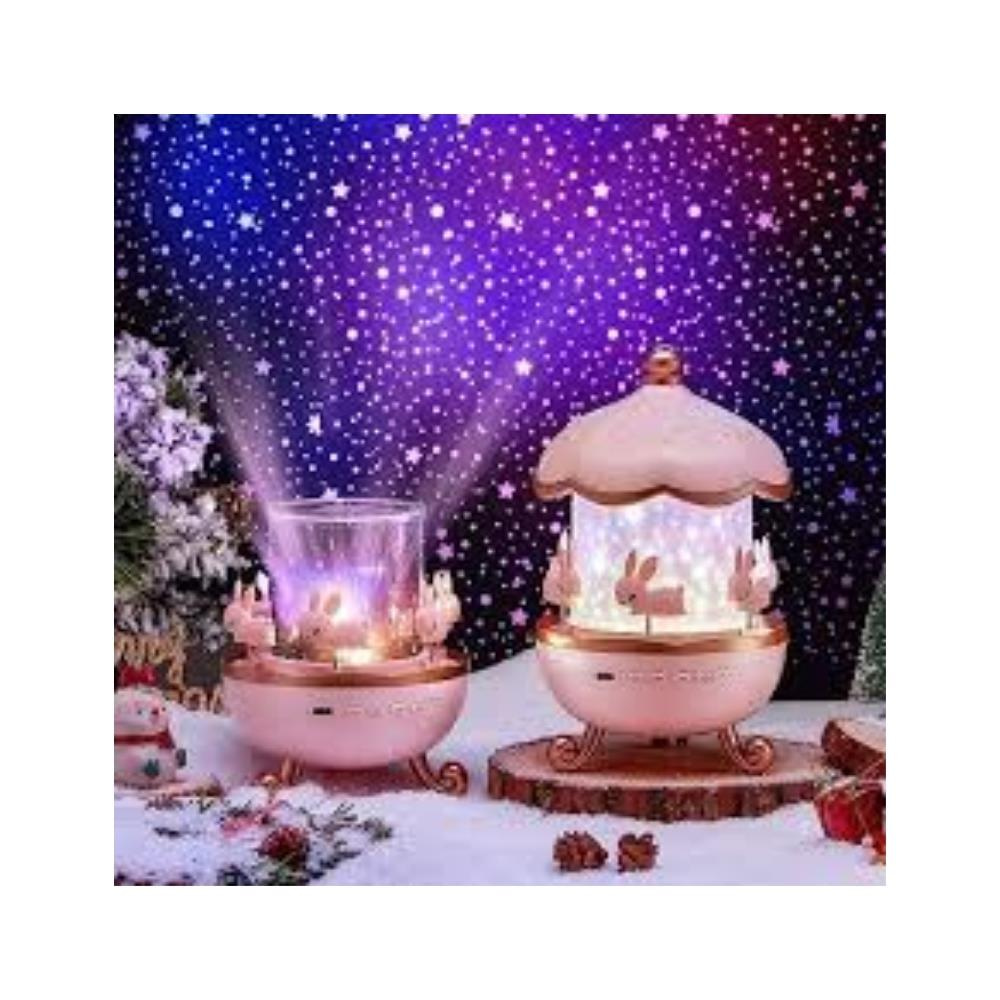 BUNNYS CARROUSEL Dönen Işıklı Müzikli Gece Lambası, Tavşan Figürlü Karusel Oyuncak, Çocuk Odası Dekoru, Hediye Seçeneği | HZLSTORE
