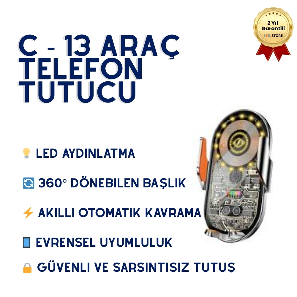C13 Ultra Güçlü Araç İçi Telefon Tutucu - 360° Dönebilen Universal Cam ve Torpido Uyumlu Sarsılmaz Sabitleyici