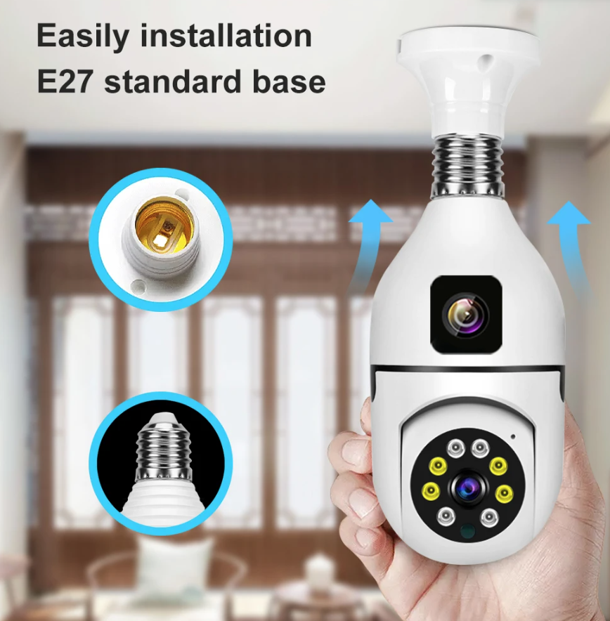 Smart Çift Lensli IP Ampul Kamera Hareketli Gece Görüşlü Ses Kayıtlı Wi-Fi Güvenlik Kamerası 4MP 360 Derece Full HD Duy Girişli