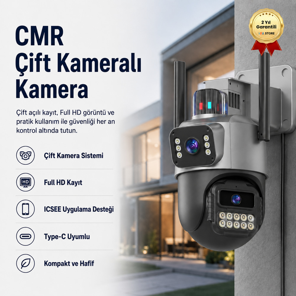 CMR Çift Kameralı Mini Kamera | Full HD Çift Açı Kayıt | Type-C Uyumlu Kompakt Vlog & Güvenlik Kamerası