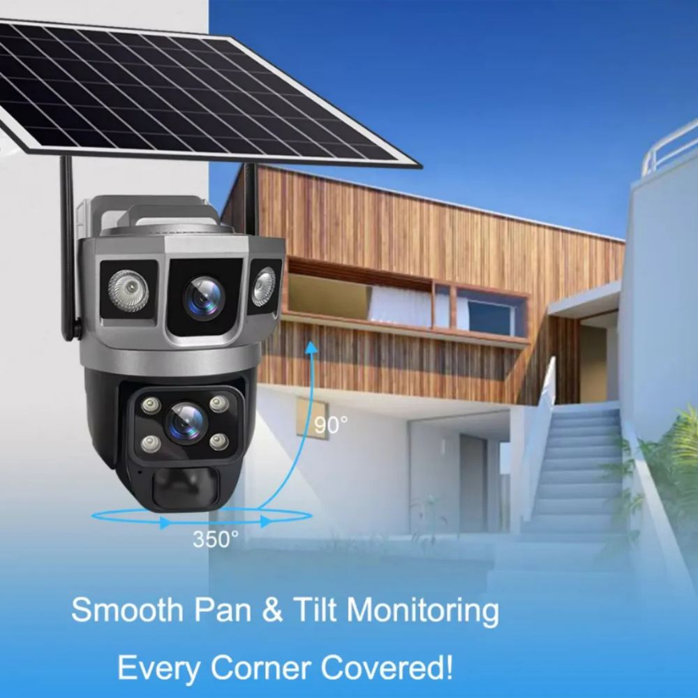 1080P 360 Derece Hareketli Güvenlik Kamera Sensörlü Dış Mekan Kullanımına ve Suya Dayanıklı Solar