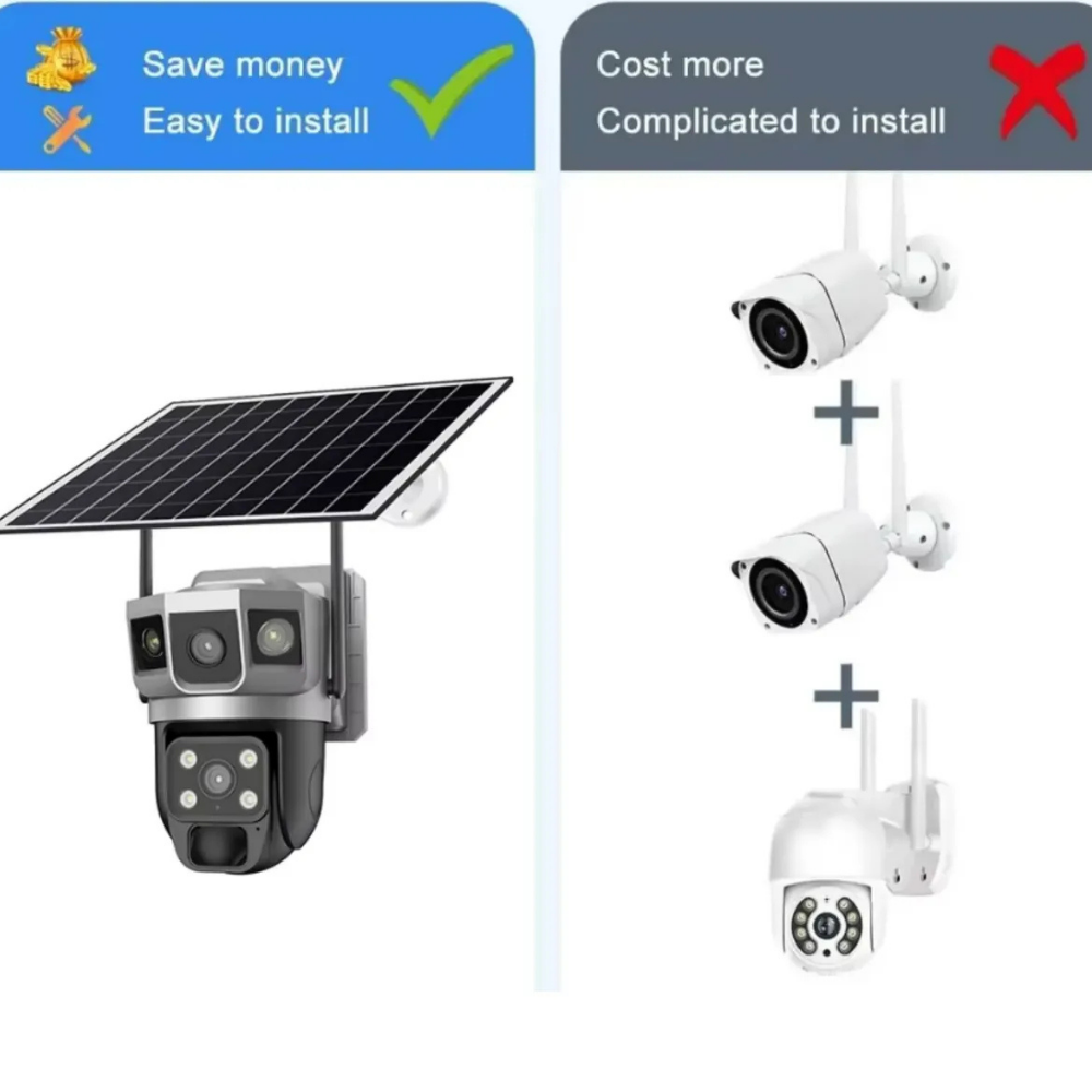 1080P 360 Derece Hareketli Güvenlik Kamera Sensörlü Dış Mekan Kullanımına ve Suya Dayanıklı Solar
