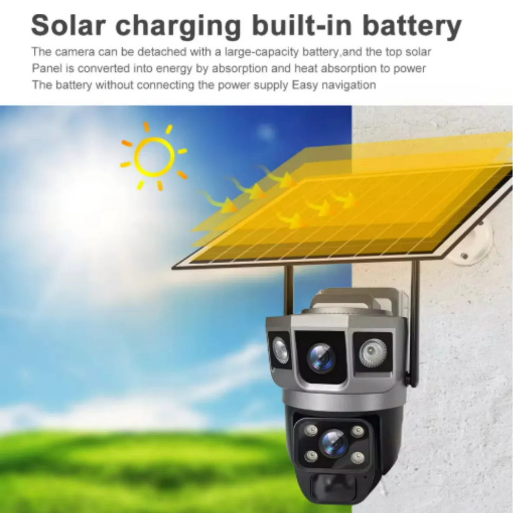 1080P 360 Derece Hareketli Güvenlik Kamera Sensörlü Dış Mekan Kullanımına ve Suya Dayanıklı Solar