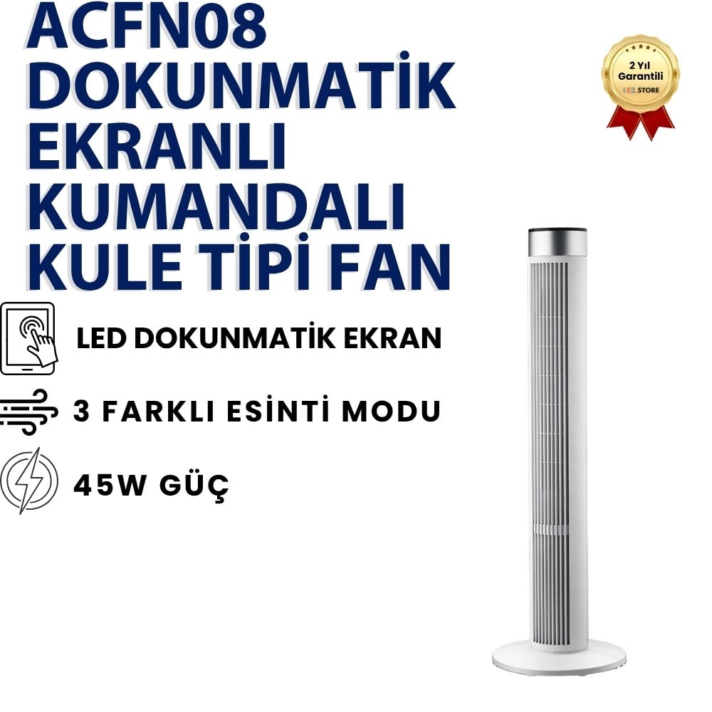 Dokunmatik Ekranlı Kumandalı Kule Tipi Vantilatör 
