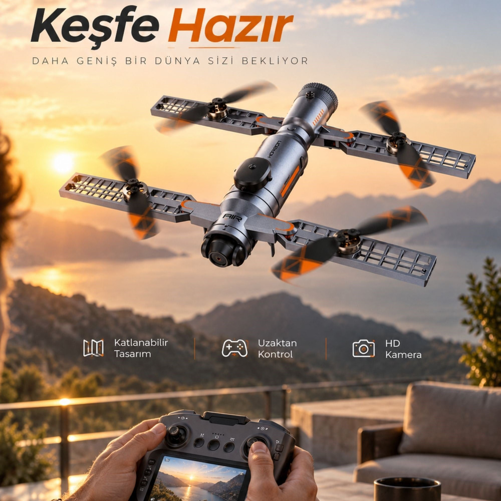 Drone HD Kameralı Katlanabilir Brushless Motor, Wi-Fi Canlı Görüntü, 360 Dönüşlü Drone