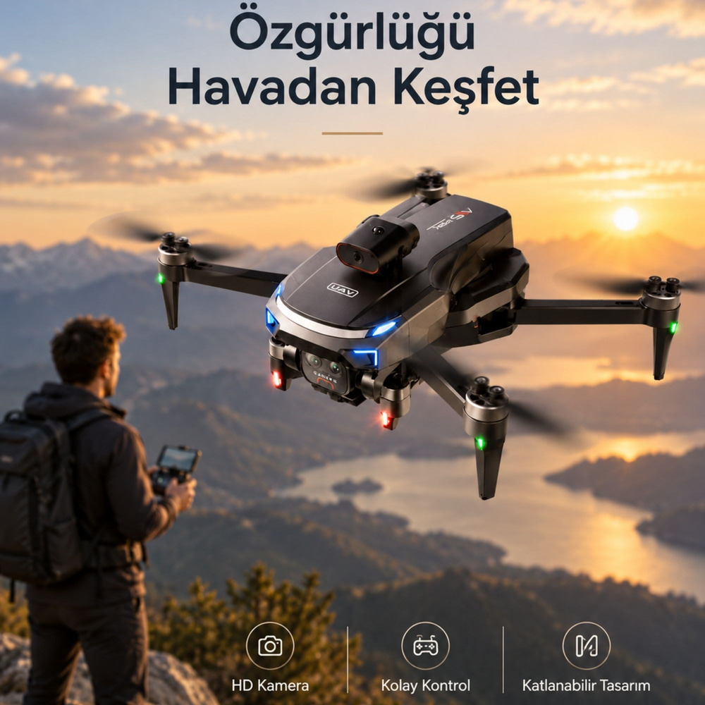 Drone Kameralı Katlanabilir, Ekranlı Kumanda, Wi-Fi Görüntü Aktarımı ve Taşınabilir Quadcopter M9 Drone