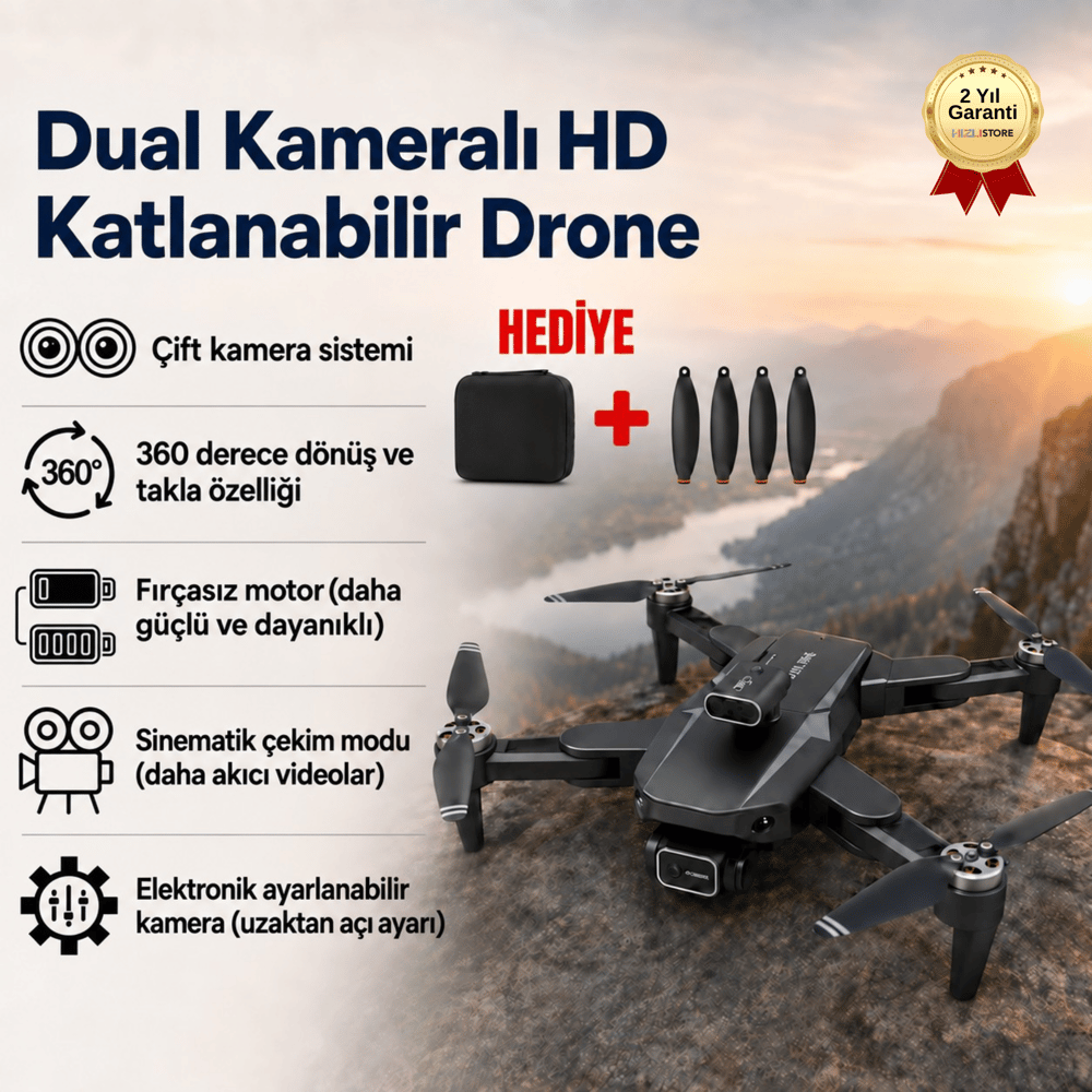 Dual Kameralı HD Katlanabilir Drone – Ayarlanabilir Kamera ve Fırçasız Motor