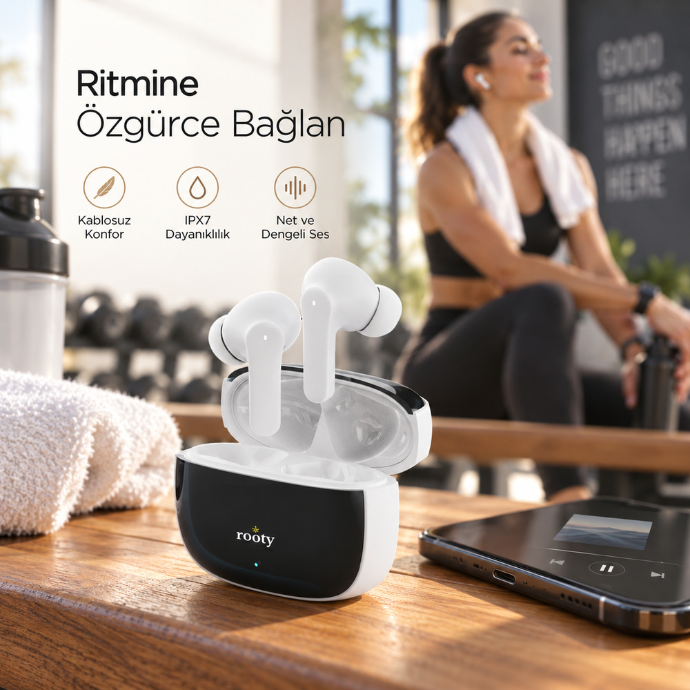 Echo Bluetooth Kulakiçi Kulaklık Yüksek Ses Kalitesi + Kaliteli Mikrofon IPX7 Uzun Pil Ömrü Apple