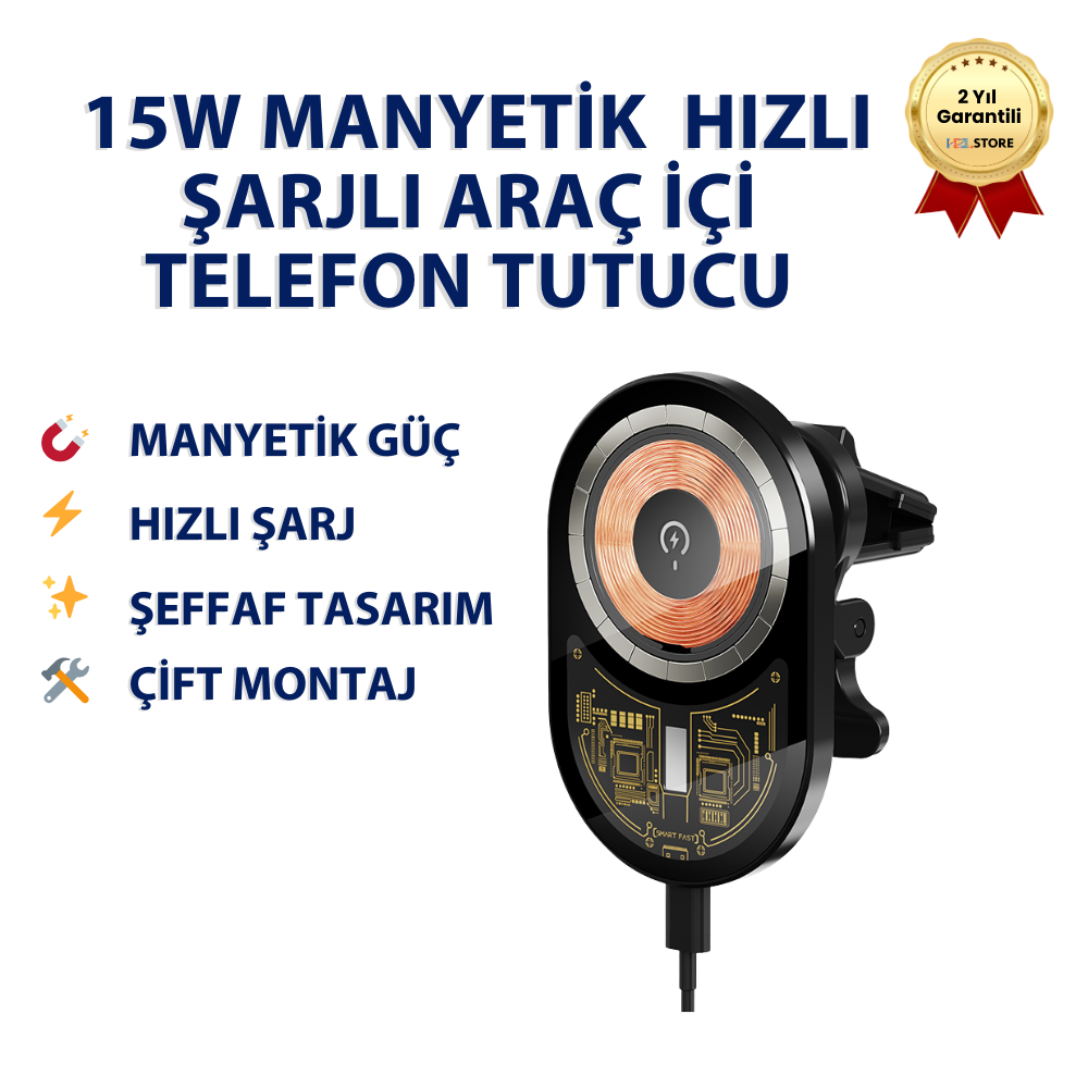 EIMA E-MC4 MagDrive Pro 15W Manyetik Kablosuz Şarjlı Araç İçi Telefon Tutucu
