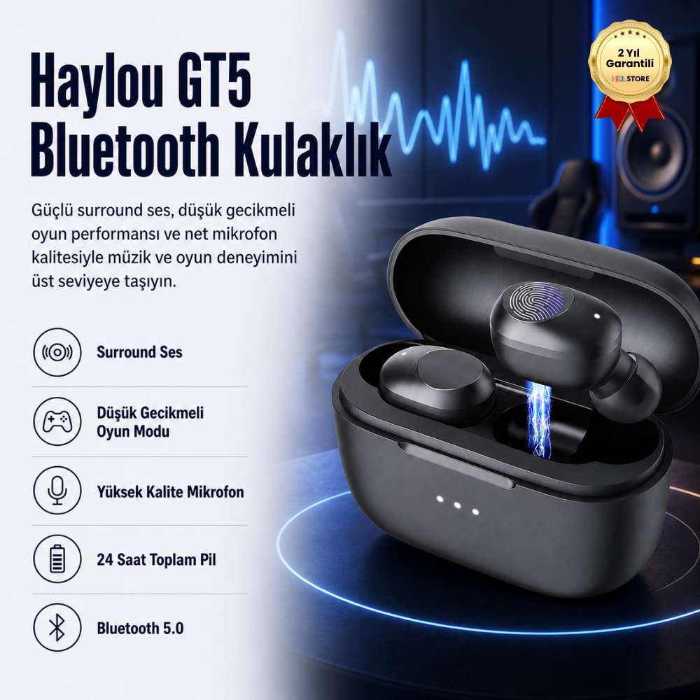 Haylou GT5 Oyuncu Kulak İçi TWS Surround Ses IPX7 Yüksek Kalite Mikrofon Bluetooth Kulaklık