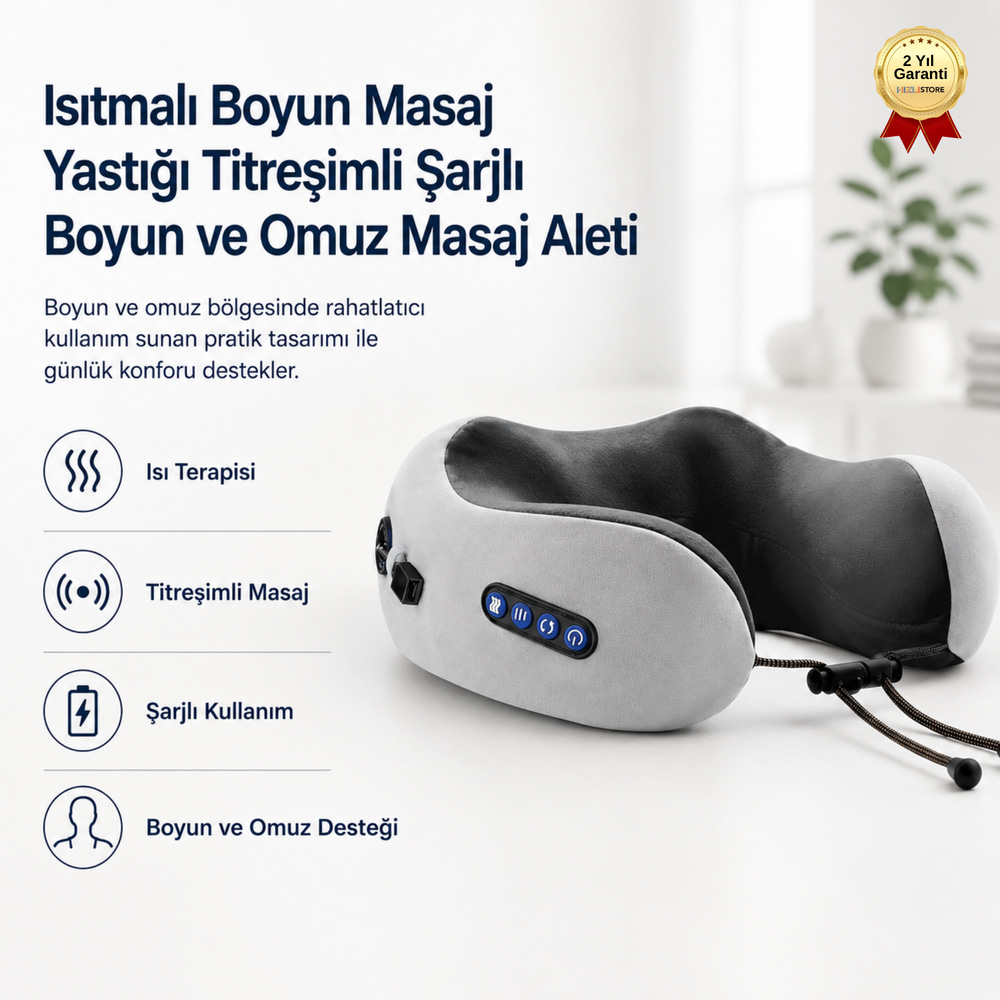 Isıtmalı Boyun Masaj Yastığı Titreşimli Şarjlı Boyun ve Omuz Masaj Aleti