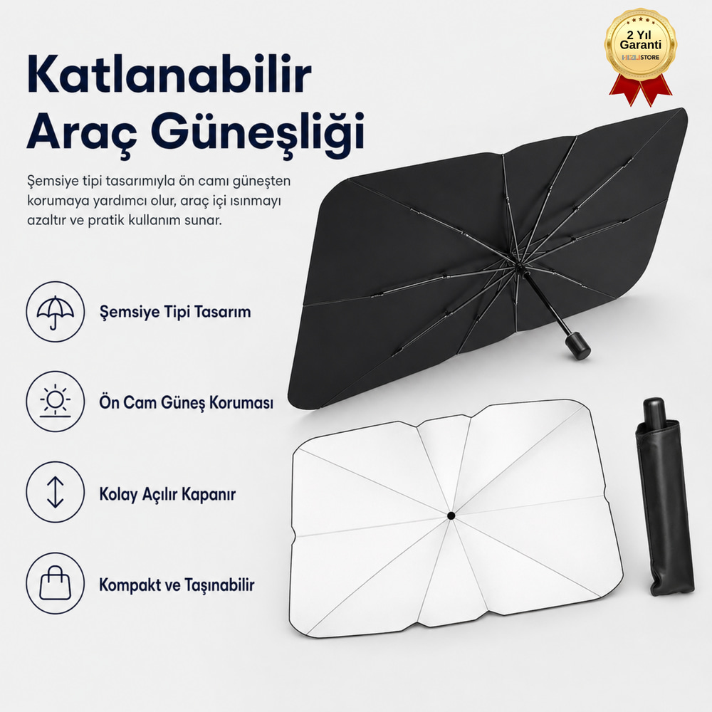 Katlanabilir Araç Ön Cam Güneşliği Şemsiye Tipi Isı ve Güneş Koruyucu Oto Güneşlik
