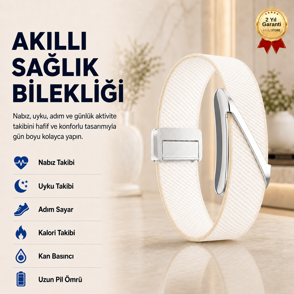 Krem Akıllı Bileklik Sağlık ve Aktivite Takipli Nabız Uyku Kalori ve Kan Basıncı Takibi