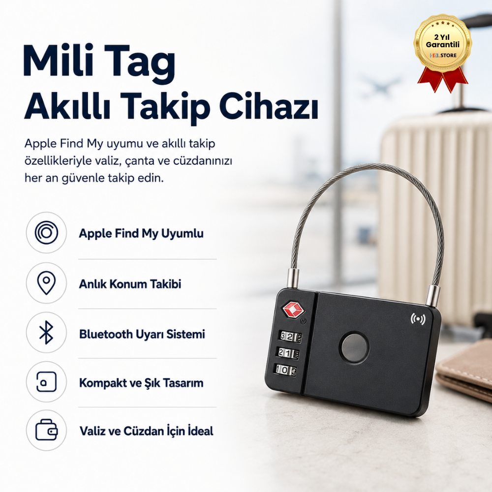 Mili Tag Valiz Takip Cihazlı GPS Apple Find My Çocuk Valiz Akıllı Konum Takip Cihazı (Apple Uyumlu)